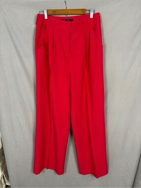 Kardashian Kollection Red Wide Leg Trousers Women’s Size 10 High Rise Pleated